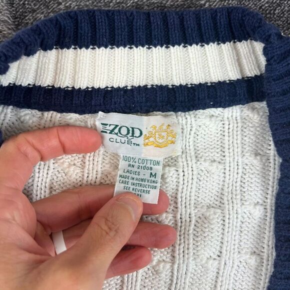 Vtg Izod Club Cable Knit Cricket Tennis Cardigan Sweater Women's M Navy Blue - Picture 3 of 12